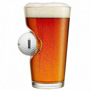 Ben Shot Pint hand-sculpted‎ Glass with Real Golf Ball Embedded - 16oz